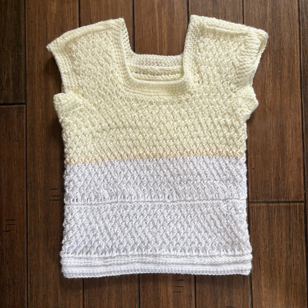 Handmade Crochet Tank Top Women's Medium Cream Yellow‎ Colorblock Knit Boho